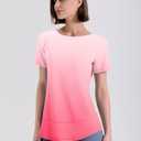 Kistore Workout Tops for Women Short Sleeve Boat Neck Loose Fit Gym T-Shirt Athletic Casual Tee Shirts (Pink, XL)