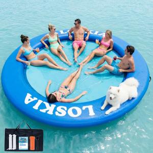 Inflatable Water Hammock Floating Dock, 8/12/15FT Extra Large Round Floating Ring Dock for Lake, Pool, Floating Island Raft with Carry Bag for Summer Parties, No Pump
