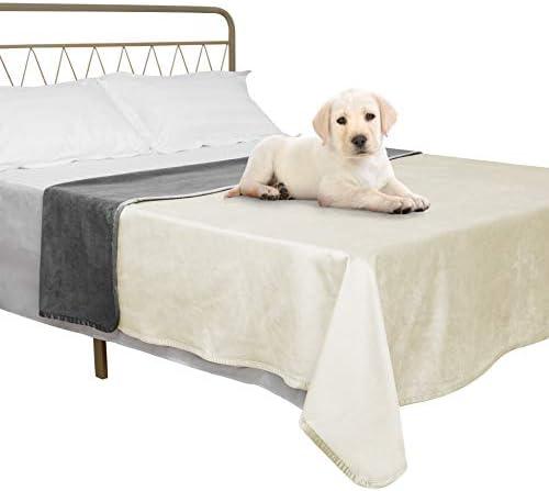 Ameritex Pet Bed Blanket Reversible 100% Waterproof Velvet Super Soft for Sofa and Bed (40x60 Inches, Cream+Grey)