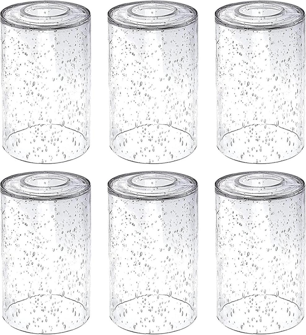 6 Pack Clear Seeded Glass Lamp Shades, 5.9in Height, 3.9in Diameter, 1.7in Fitter, Cylinder Bubble Glass Shade Covers, Seeded Glass Replacement for Pendant Light Chandelier Wall Sconce
