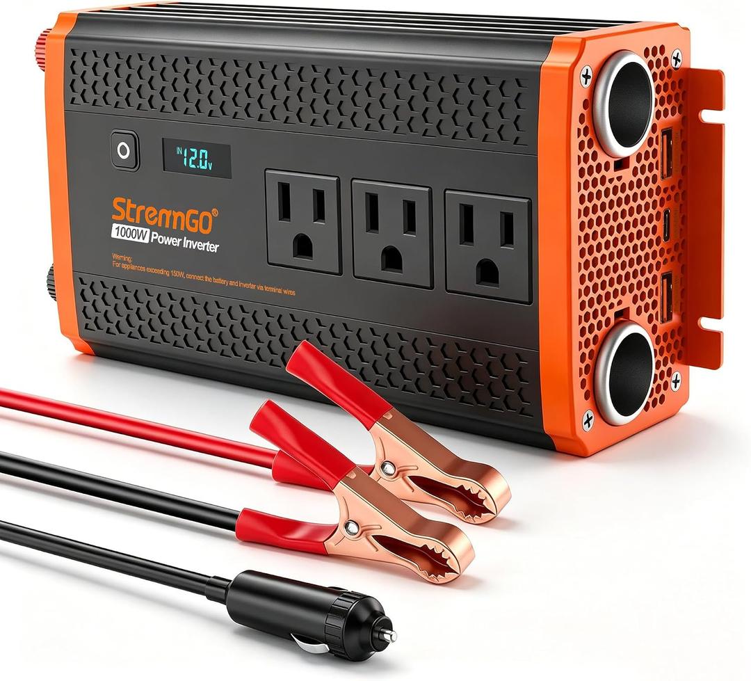 1000W Power Inverter for Vehicles, 12V DC to 110/120V AC Car Inverter with 3 AC Outlets, USB 24W/ PD 30W Fast Charger, Car Power Converter for Truck, Home, Laptop on Road Trip Essentials