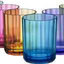 US Acrylic Faceted Plastic Reusable Drinking Glasses (Set of 6) 14oz Rocks Cups Assorted Colors | BPA-Free Tumblers, Made in USA | Top-Rack Dishwasher Safe