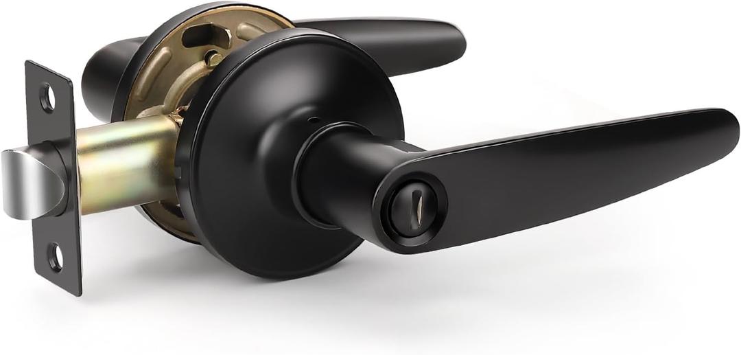 KNOBWELL 1 Pack Matte Black Door Handles with Lock, Privacy Door Levers keyless, Heavy Duty Door Locks for Bedroom and Bathroom, Zinc Alloy Door Knobs Door Lever Set