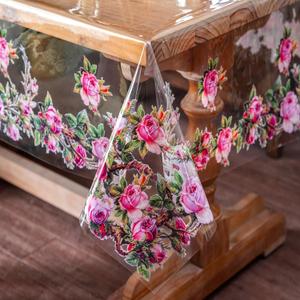 ARTABLE Clear Table Cover Protector Vinyl PVC Rectangle Table Cloth with Floral Print Pattern Oil Proof Wipe-able Plastic Tablecloths for Dining Tables Parties Holidays (Rose, 55 x 84 Inches)