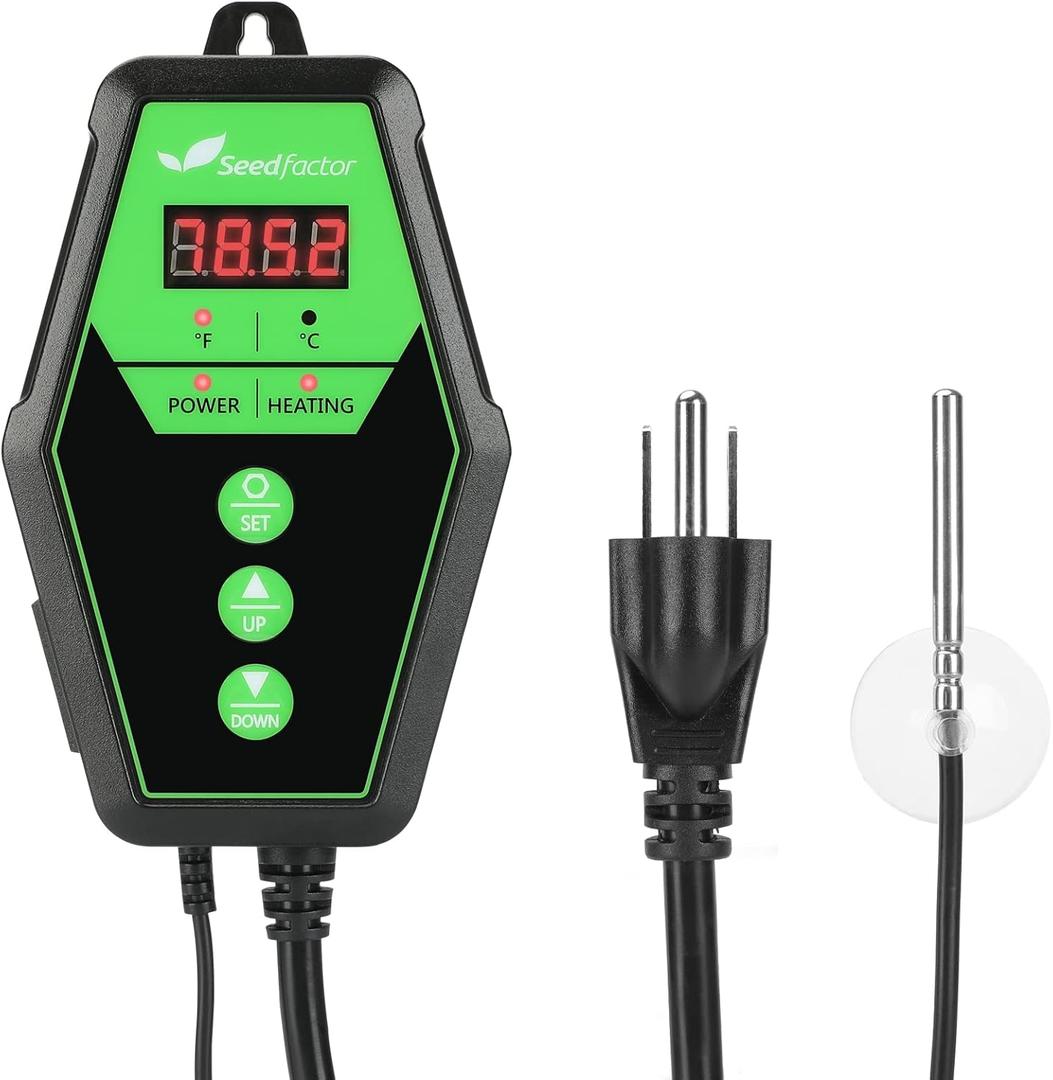 Seedfactor Digital Heat Mat Thermostat Controller for Seed Germination, Reptiles and Brewing Breeding Incubation Greenhouse, 40-108F, 8.3A 1000W FCC-Certified, UL-Listed