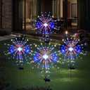 Solar Garden Firework Lights Outdoor Waterproof 4 Pack 120 LED Sparklers Solar Lights for Outside Patio Backyard Yard Pathway Walkway Decorations 4th of July Decorations (Colorful)