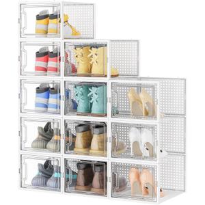 HOMIDEC Shoe Storage, 12 Pack Shoe Organizer for Closet, Shoe Boxes Clear Plastic Stackable Shoe Containers with Lids for Size 13