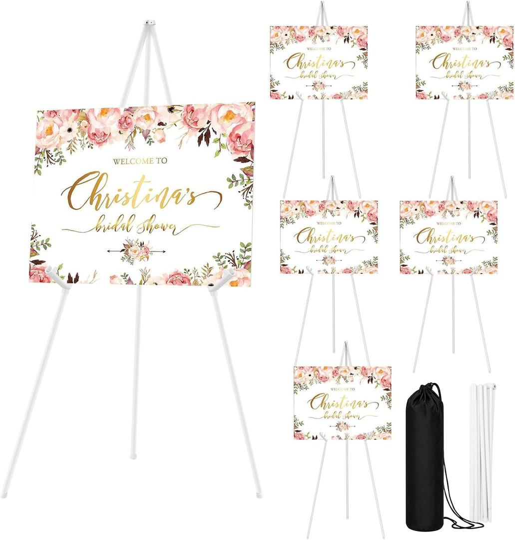 JEAWIWI 6PCS White Easel Stand for Wedding Sign Stand, 66 Inch Adjustable Metal Easels for Display, Portable Folding Easel for Wedding, Display Show, Arts, Poster with Portable Bags