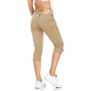 GymBrave Women's Hiking Cargo Pants Quick Dry Outdoor Camping Capris Water Resistant UPF 50 with Zipper Pockets (Large,  Khaki)