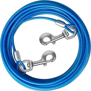 Dog Tie Out Cable 10/15/20/25/30 FT Runner for Yard Steel Wire Cable with Durable Superior Clips Blue Chains for Outside Dog Lead for Large Up to 165 Lbs