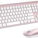 Wireless Keyboard and Mouse Combo, Full Size Keyboard and Mouse, Long Battery Life, Optical Mouse, 2.4G Lag-Free Cordless Mice Keyboard Set Ultra Slim Design for Computer, Laptop, PC, Windows (Rose Gold white)