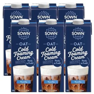 SOWN Oat Cold Foam Creamer, Vanilla - Barista Style Oat Milk Non Dairy Coffee Creamer - Ready to Froth - Plant Based, Dairy-Free, Vegan, Gluten Free, Non-GMO, Shelf Stable - 32oz (Pack of 6) (BB: 12/24/2025)