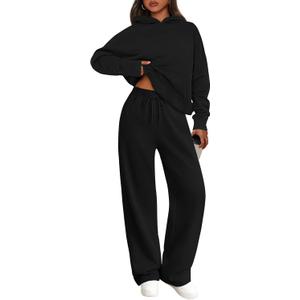 PRETTYGARDEN Women's 2 Piece Outfits Spring Sweatsuits Oversized Hoodies Wide Leg Sweatpants Tracksuits Lounge Matching Sets (XX-Large, Black)
