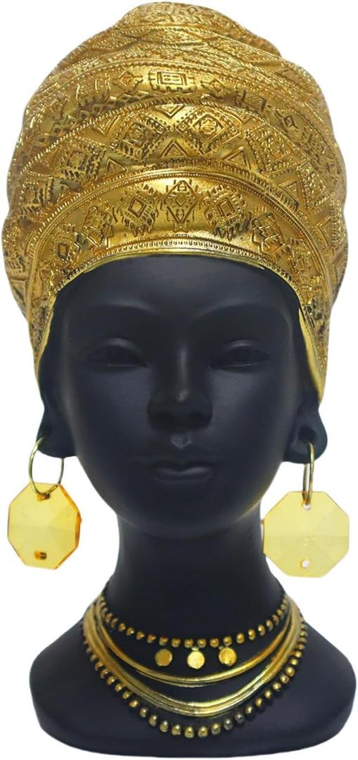 African Women Statues for Home Decor, Vintage Black Lady Art Bust Figurines, Aesthetic Shelf and Table Ornaments, Decor Accents and Gifts for Women