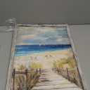 Wood Framed Beach Wall Art: Calming Ocean Waves Scenery Painting Modern Seashore Seagulls Picture Abstract Coastal Boardwalk Prints Seaside Grass Seascape Artwork for Bathroom Bedroom