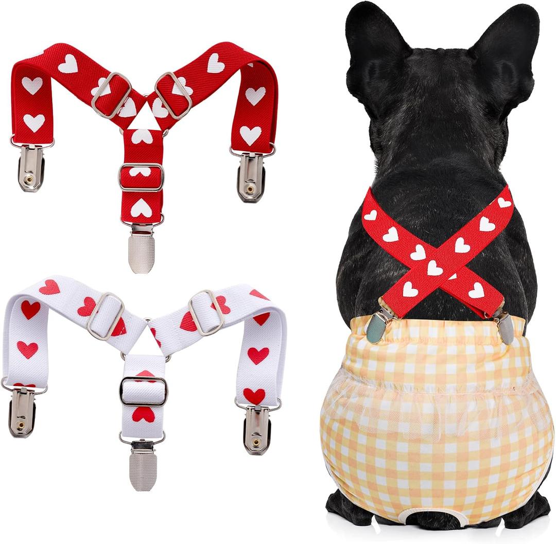 2Pcs Adjustable Dog Diaper Suspenders - Female Dog Diaper Keeper for Skirts, Dresses & Pants (Small)