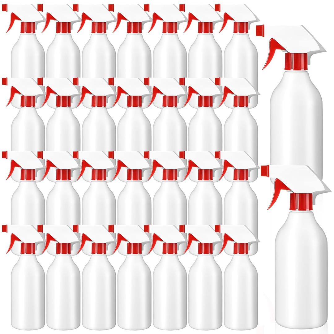 Tanlade 30 Pack Plastic Spray Bottles 16 oz Leak Proof Squirt Bottle Refillable Empty Bottles Spray Water Bottle Mist Sprayer with Red Nozzles for Hair Essential Oil Cleaning Solutions Plants Pets