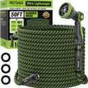 Garden Hose, Flexible Ultra Lightweight Durable, Kink-Free Water Hose with 10 Function Sprayer - Non-Shrinking, Easy to Store, All-Weather, High-Pressure (50FT) (Green)