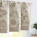 2 x jinchan Floral Valance Curtain Linen Kitchen Valance for Windows 16 Inch Farmhouse Light Filtering Floral Short Window Treatment for Living Room 1 Panel Rod Pocket Double Layer Taupe on Beige, 50"W x 16"L