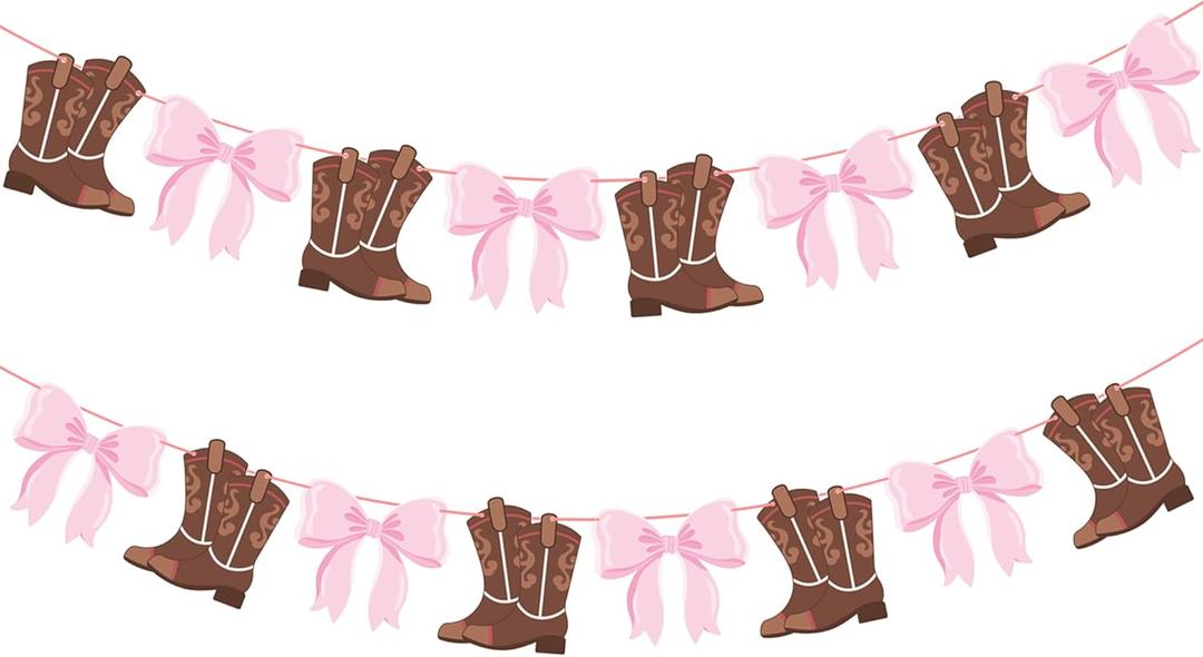 Boot or Bows Banner 2PCS Boots Or Bows Gender Reveal Party Decorations, Cowgirl Birthday Party Supplies Cowboy Gender Reveal Banner for Western Baby Shower Decor