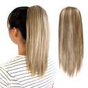 Ponytail Extension,Drawstring Ponytail 12 Inch,Short Straight Synthetic Clip In Pony Tail Hair Pieces for women (Light Brown with Highlights)