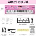 Kids Keyboard 61 Keys, Beginner Electronic Piano with One-Key Teaching 100 Tones & Rhythms, Portable Music Keyboard for Children with Microphone, Music Stand [Pink, Compact]