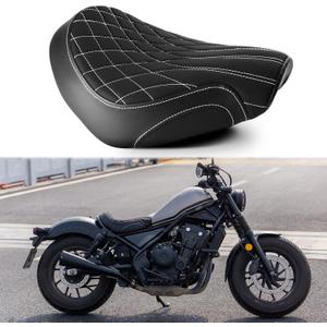 Motorcycle Solo Seat Front Rider Seat Silicone Cushion Compatible with Rebel 300 Rebel 500 CMX300/500 2017-2025(White Stitching Diamond Pattern)
