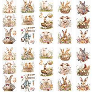 WANDIC 10 PCS Easter Animal Theme Rub On Transfer Sticker,Rabbit Sticker Sheep Decal for Present Packaging DIY Scrapbooking Albums Furniture,10 * 30cm