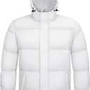 MAGCOMSEN Mens Hooded Down Jacket Water Resistant Puffer Jacket Full Zip Up Windproof Winter Jacket with Zip Pockets, Color White, L