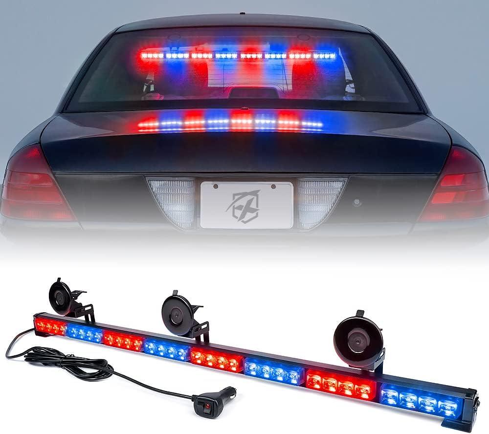 Xprite 35.5" Traffic Advisor Light Bar, Red Blue LED Strobe Police Light Bar with 21 Flash Patterns, Suction Mount & Cigarette Plug, Emergency Warning Police Lights for Car, Truck, SUV