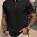 Mens Henley Shirts Casual Waffle Stretch Summer T-Shirt with Pocket (S-XXL) (Black, XXL)