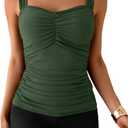 B2prity Women's Tankini Swimsuit Tummy Control Ruched Two Piece Bathing Suit Push Up Modest Swim Suits with Shorts (Large, Green,black)