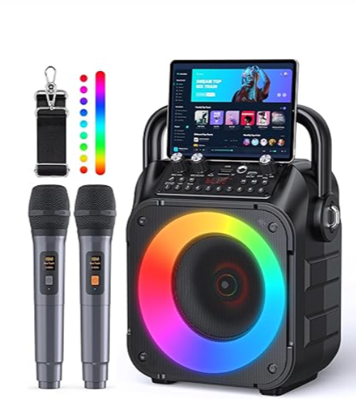 Karaoke Machine, Portable Bluetooth Speaker with 2 Wireless Microphones for Adults & Kids with Lights, Karaoke Microphone with PA System Supports USB/TF/FM/AUX for Home Party Home System Packages