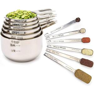 Simply Gourmet Measuring Cups and Spoons Set of 12, 304 Premium Stainless Steel, Stackable Cups Long Handle Spoons Fits Narrow Jars, Kitchen Gadgets for Liquid & Dry Ingredients Cooking Baking