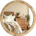 Decorative Rattan Wall Mirror, Boho Bathroom Modern Makeup, Rustic Wall Bohemia Mirrors for Bedroom, Living Room, Vanity Versatile Farmhouse, Nursery, Bathroom (Round 28“x28”