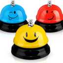 Hotop 3 Pcs Desk Bell for Service Funny Front Desk Smile Face Metal Ringer Call Bell for Kitchen Hotel Restaurant Classroom(Smile Face,Red, Yellow, Blue)