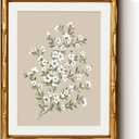 Framed White Flower Canvas Print Wall Art, Minimalist Botanical Beige Background Blossom Floral Artwork, 11x14 Gold Bamboo-Textured Frame Clear Acrylic Cover Farmhouse Bedroom Offices Decor