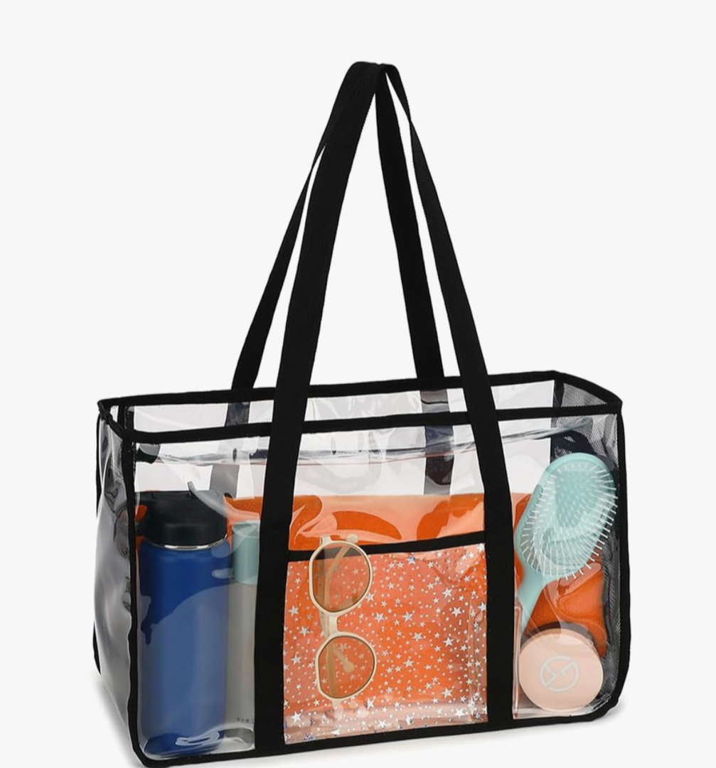 Clear Beach Bag for Women, Large Clear Tote Bag for Stadium Events - Zipper Closure, Waterproof, Sandproof