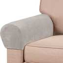 PrinceDeco 4 Pack Thick Velvet Stretch Armrest Covers for Chairs and Sofas - Non Slip, Oatmeal