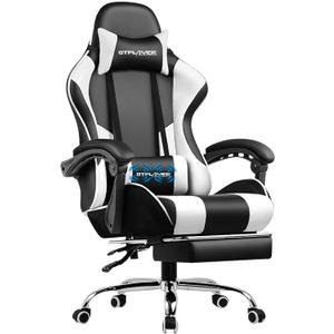 GTPLAYER Gaming Chair, Computer Chair with Footrest and Lumbar Support, Height Adjustable Game Chair with 360-Swivel Seat and Headrest and for Office or Gaming (Snow White)