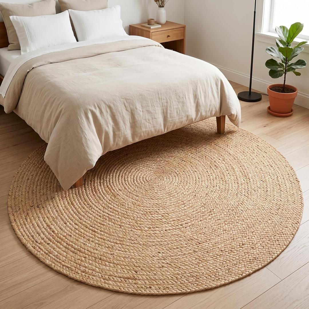 KEMA Jute Braided Woven Area Rug, Natural, 6 Feet Round