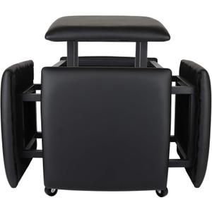5 in 1 Nesting Ottoman Cube Chair, Stackable Stools, Leather Square Ottoman Bench, Foot Stool with Wheels for Living Room,Dining Room 15.75x15.75x16.54 inches (Black)