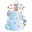46 PCS 3D Bear Balls Cake Toppers Brown Teddy Bear for Birthday Party Wedding Baby Shower Supplies(Blue)
