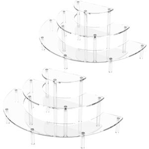 Dooiclear 3 Tier Acrylic Display Risers 2 Pack, Half Moon Cupcake Stand, Clear Perfume Organizer, Dessert Stand for Display, Clear Display Stand for Food, Cupcake, Perfume, Collections