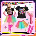Tacobear 14Pcs Kids 80s Costume 5T-14 Accessories Set Halloween Party Fancy Outfits Cosplay 1980s Theme Retro Hop Hip Girls, Size Kids M