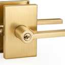 Satin Brass Entry Lever Door Handle Lock Set  Keyed Lock with 3 Keys for Front Door, Bedroom & Office, Reversible for Left & Right-Handed Doors, Heavy Duty, Quick DIY Installation