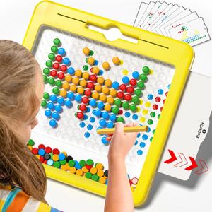 Large Magnetic Dots Board for Kids, Magnetic Drawing Board for Toddlers, Magnetic Dot Art with Magnetic Pen, Montessori Preschool Education Travel Toys for Kids Boys Girls Age 2 3 4 5 6 7 Years Old (Yellow)
