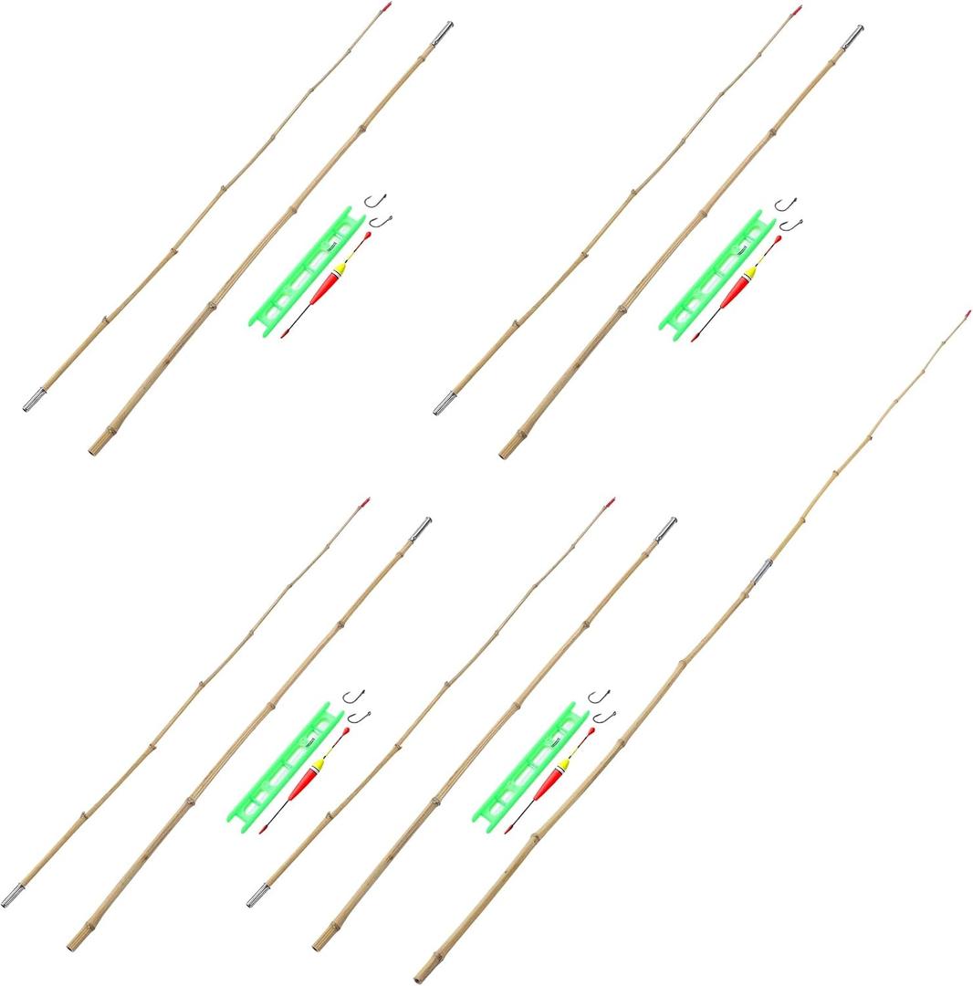 4 Sets Bamboo Vintage Cane Fishing Pole with Bobber Hook Line and Sinker Bamboo Fishing Pole Fish Sticks