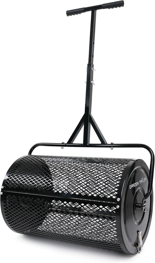 Compost Spreader 24 Inch Peat Moss Spreader with Installation Support Accessories, Metal Mesh Roller Lawn Spreader for Top Soil, Manure, Mulch, Top Dressing - Garden spreaders for Lawns
