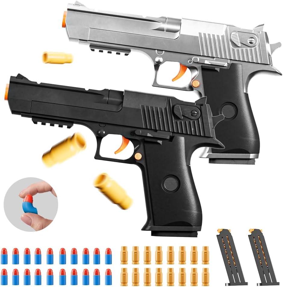 2Pack M1911 EVA Soft Foam Ejection Toy Blaster, Shooting with Foam Darts, Shooting Games, Backyard Fun and Outdoor Games, Education Toy Model for Boys Girls Halloween Christmas Ages 8+ (Black+Silvery), Small
